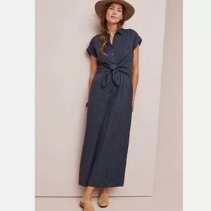 Anthropologie navy and black Tie Front Jumpsuit with Collar